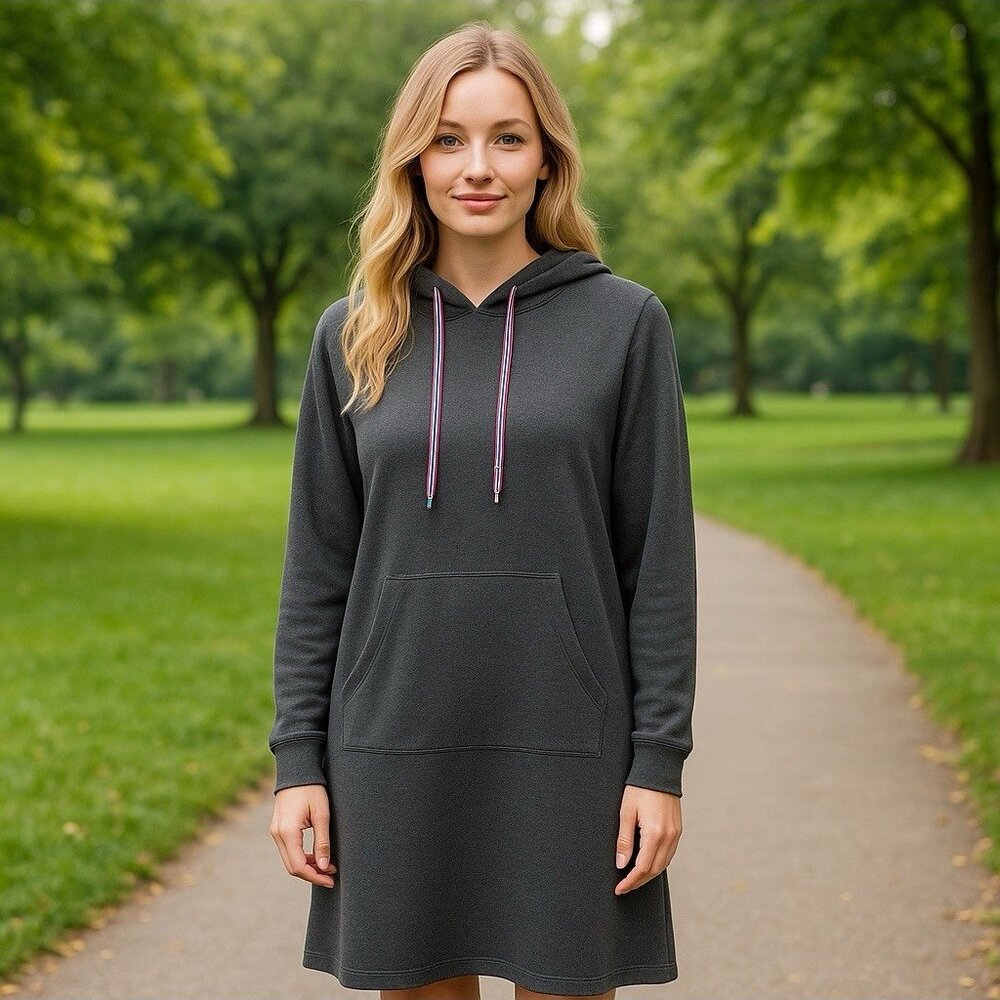 Boden Oriel Hooded Sweatshirt Dress Gray Rainbow Detail Comfort Preppy 10L